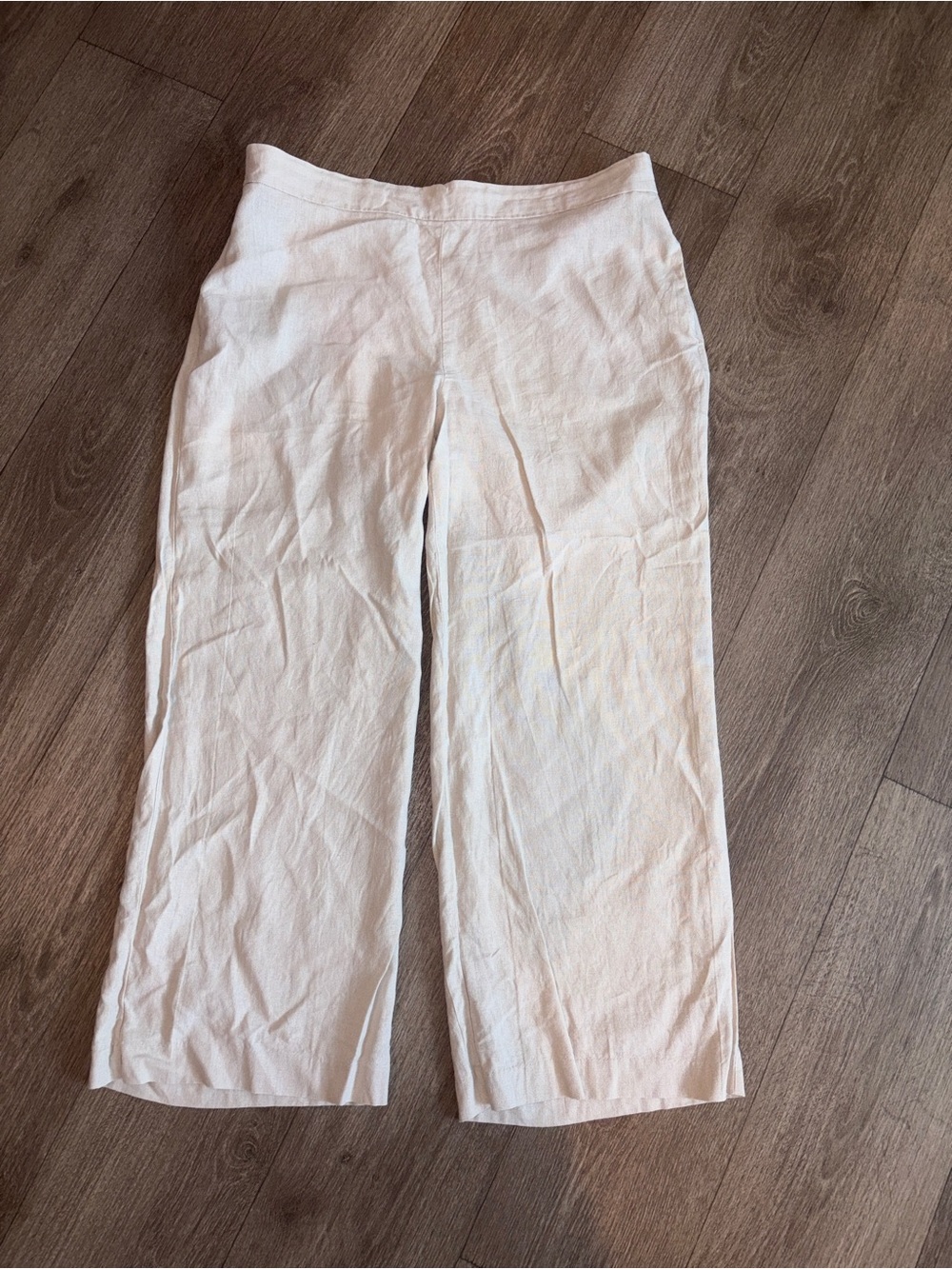Nine West White Wide-Leg Linen-Blend Pants
